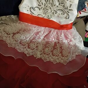 Elegant Red and White Kids Formal Dress